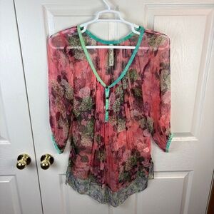 Aratta Silent Journey Semi Sheer Tunic Top Silk Blouse
